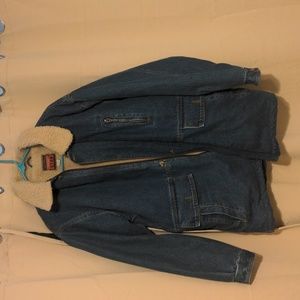 Wrangler Blue Denim Performance Jacket with Cream Collar